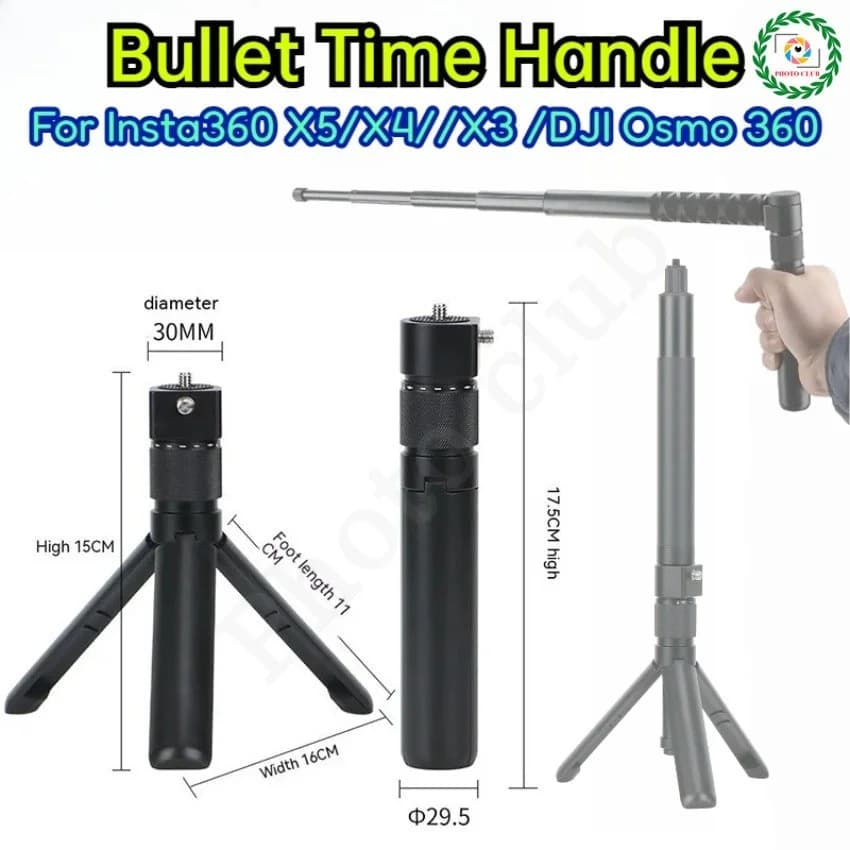 Maniglia per tempo proiettile in metallo/plastica per Insta360 X5 X4 universale selfie stick treppiede impugnatura rotante impugnatura estesa per DJI Osmo 360