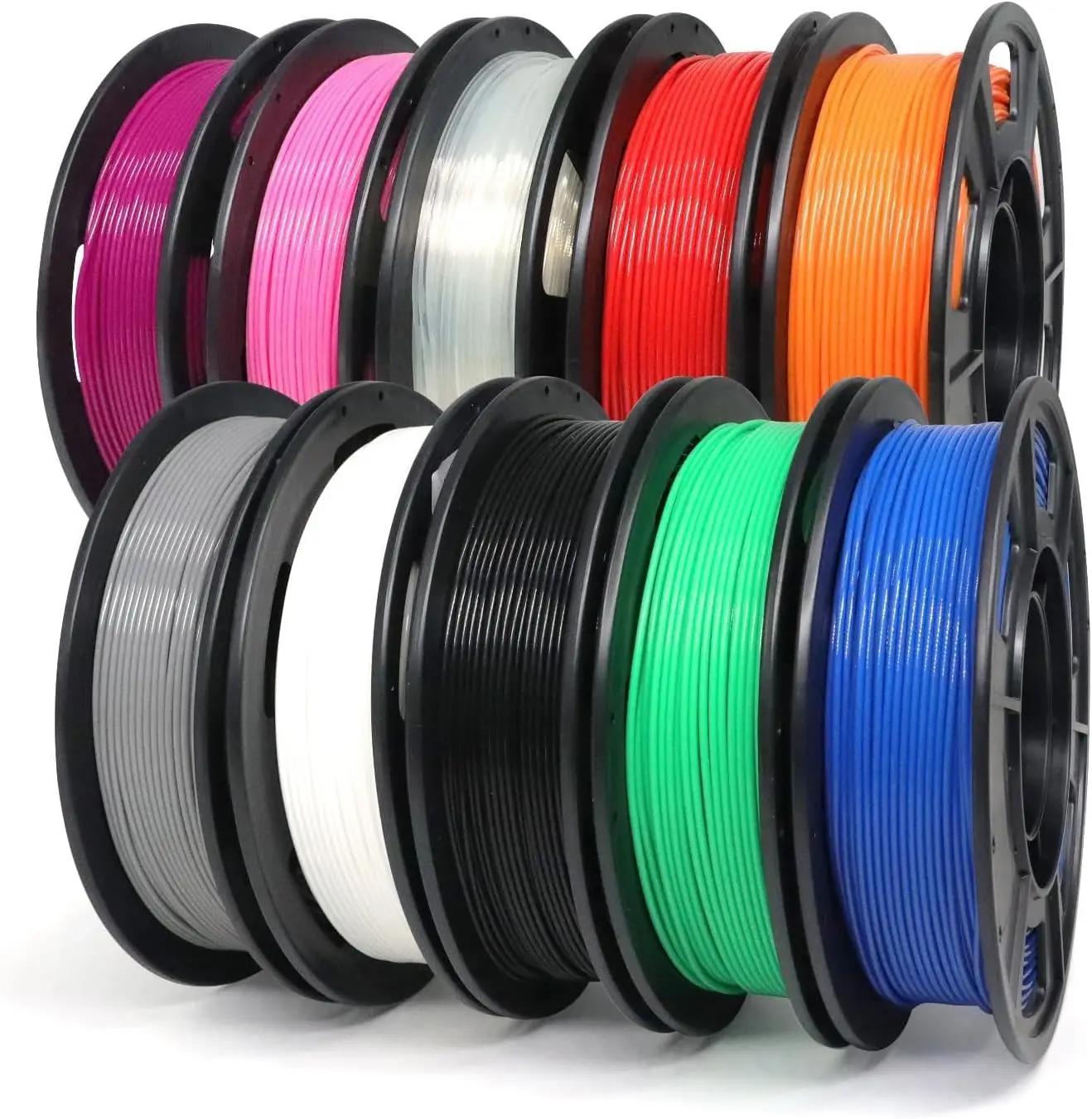 Filamento PLA Plus 1.75mm, Confezione da 10x250g, Pacchetto Campione da 2.5KG, Multicolore, Precisione +/-0.02mm
