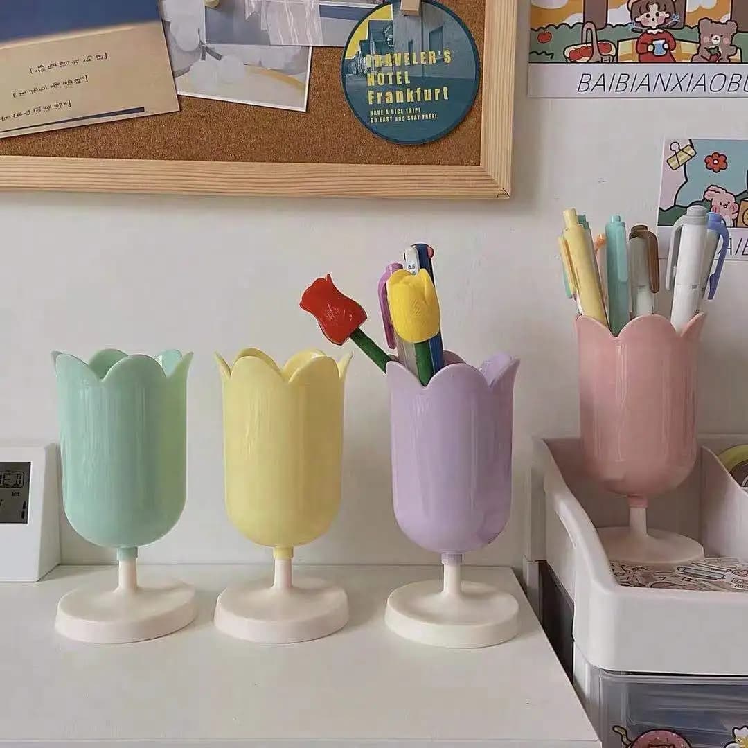 Portapenne Tulipano, Portapenne a Forma di Cuore, Contenitore per Pennelli da Trucco, Accessori per Scrivania, Forniture per Ufficio