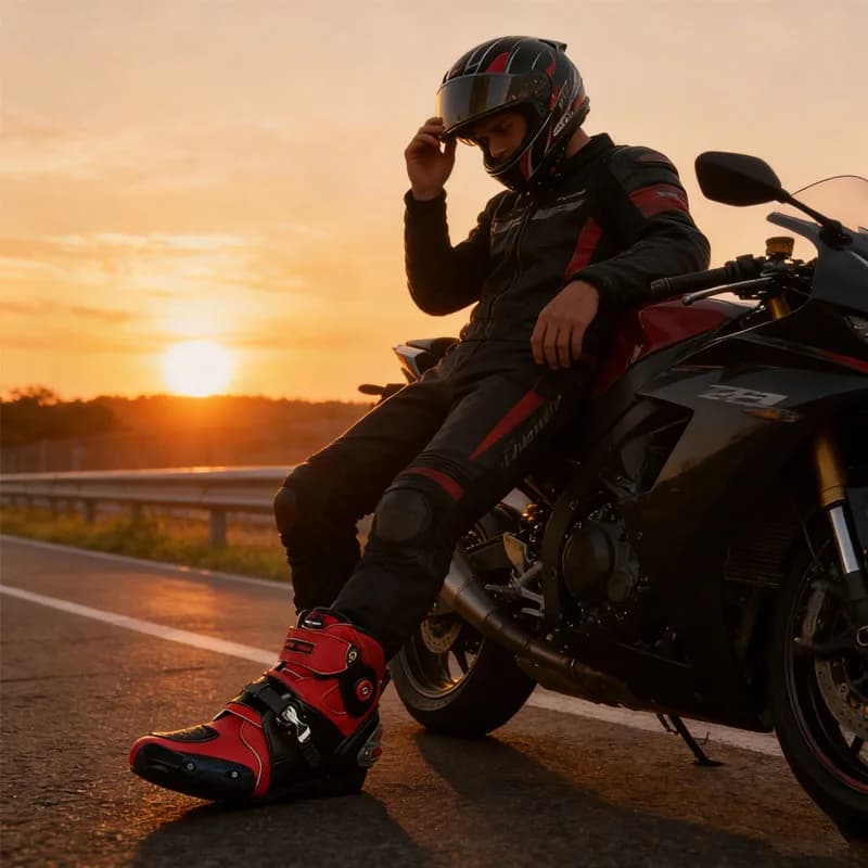 Stivali Protettivi da Moto per Uomo, Supporto per Caviglia Pro Biker, Scarpe in Pelle OTA per Corse Fuoristrada e Motocross
