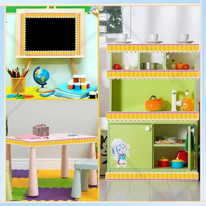 -SPOR Pencil Classroom Bulletin Border Roll Bulletin Board Decor Back To School Borders Trims Pencil Paper Die Cut Cutouts