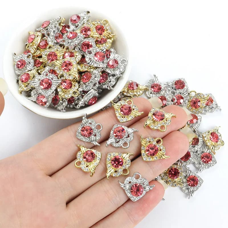 100PC/lot heart angel Pendant Charm pink crystal dangle charms Fit For earrings necklace bracelet jewelrys Making