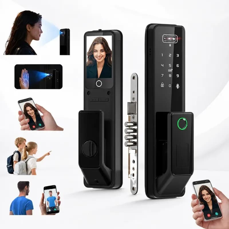 Password Electronic Door Lock Facial Recognition AutomaticTUYA Front Door Fingerprint Smart Lock Digit Camera Inner Screen