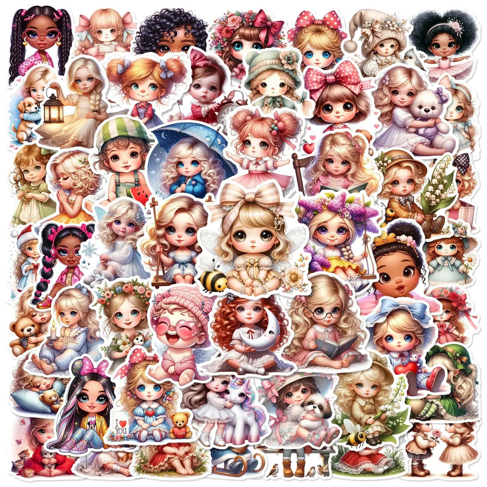50 Adesivi Carini con Ragazze dagli Occhi Grandi, Decalcomanie Kawaii per Telefono, Laptop, Bagagli, Decorazioni in PVC Impermeabili