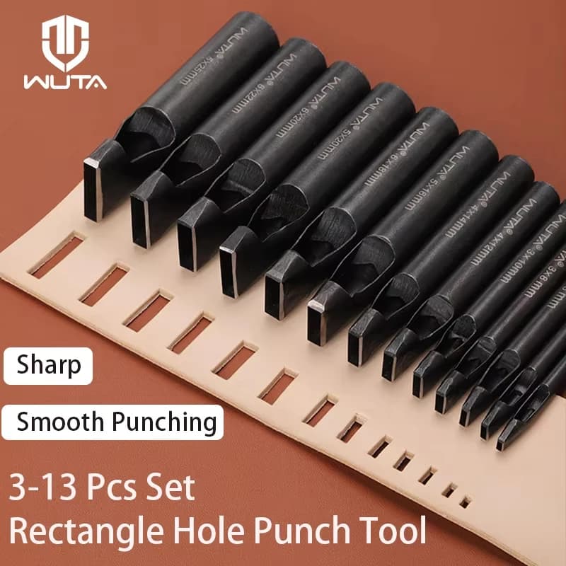 WUTA 3-13pcs Basic Series leather drilling set, black rectangular shape, leather working tools, for watch straps, bags, belts