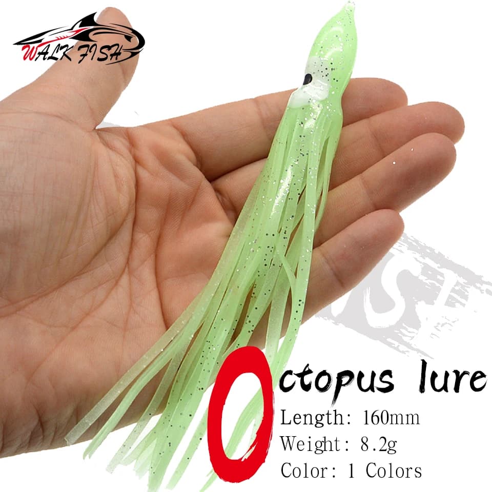 WALK FISH 5 pz/lotto 8.2g /16cm nottilucente Soft Squid Bait Octopus Baits Swimbait Saltwater Octopus Squid gonna esche luminose