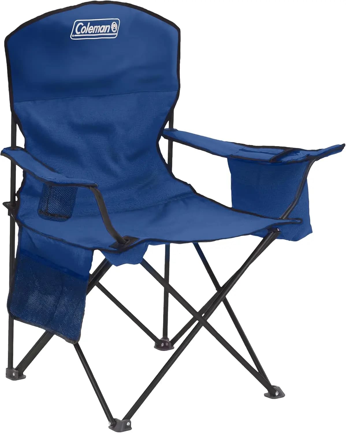 Sedia da Campeggio Portatile con Portabevande per 4 Lattine, Sedile e Schienale Imbottiti, Tasche Laterali, Portabicchieri, Borsa per il Trasporto Inclusa