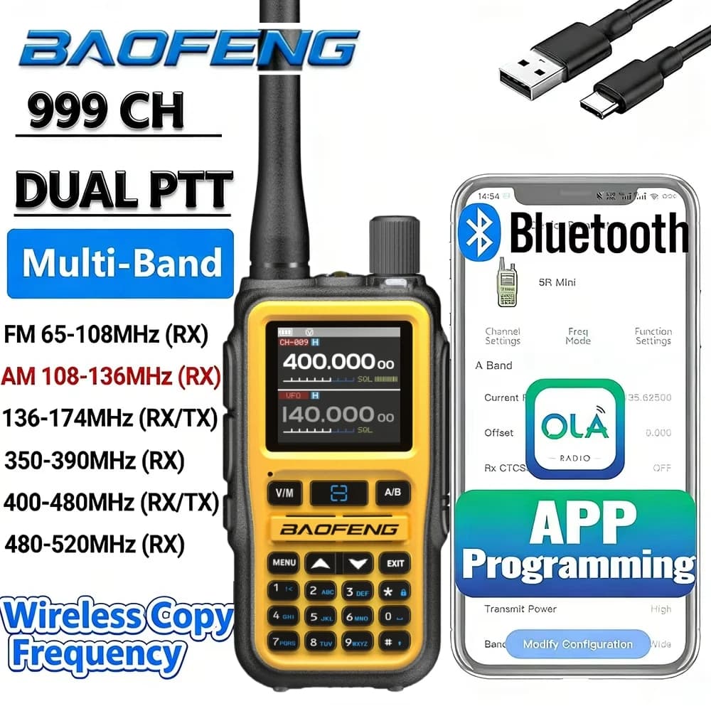 Baofeng UV 5R Mini Radio portatile APP mobile Programmazione Bluetooth Multi Band Frequenza di copia veloce Tipo-C 999CH Ham Walkie Talkie