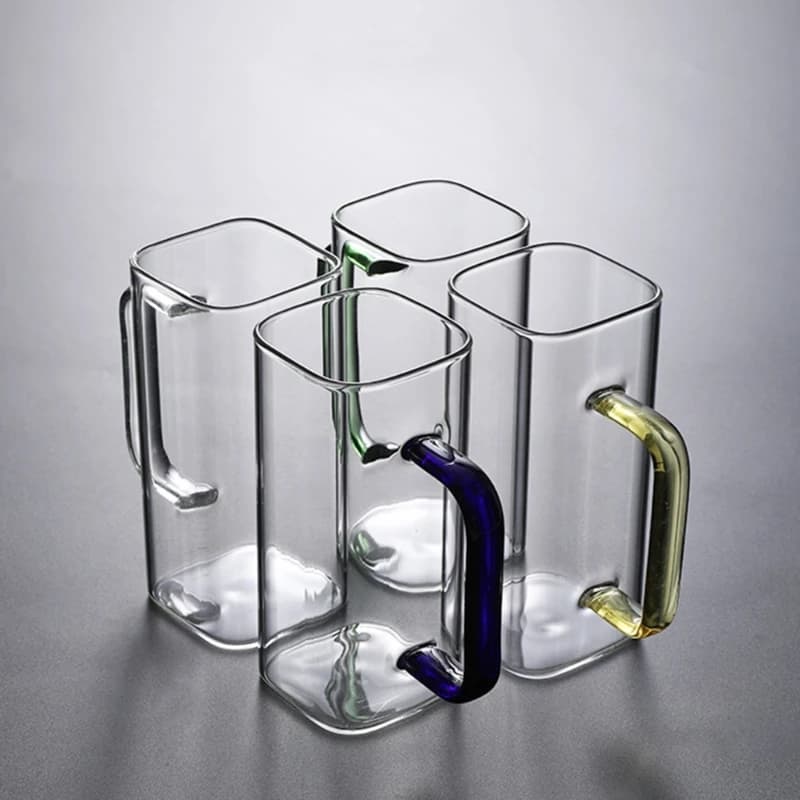 Elegante tazza quadrata in vetro, tazze da birra, bicchieri d'acqua riutilizzabili, materiale in vetro, bicchieri per bevande per la casa e la cucina