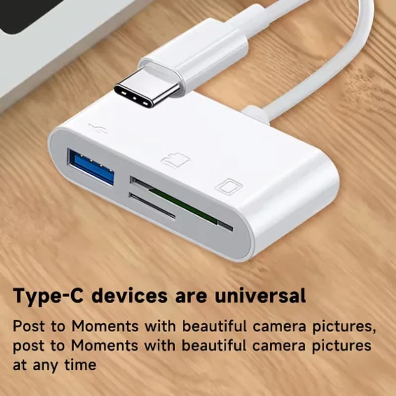 Cavo Lettore di Schede USB C 3-in-1, da Type-C a SD/TF e Cavo Convertitore OTG per Laptop, Telefono, Tablet