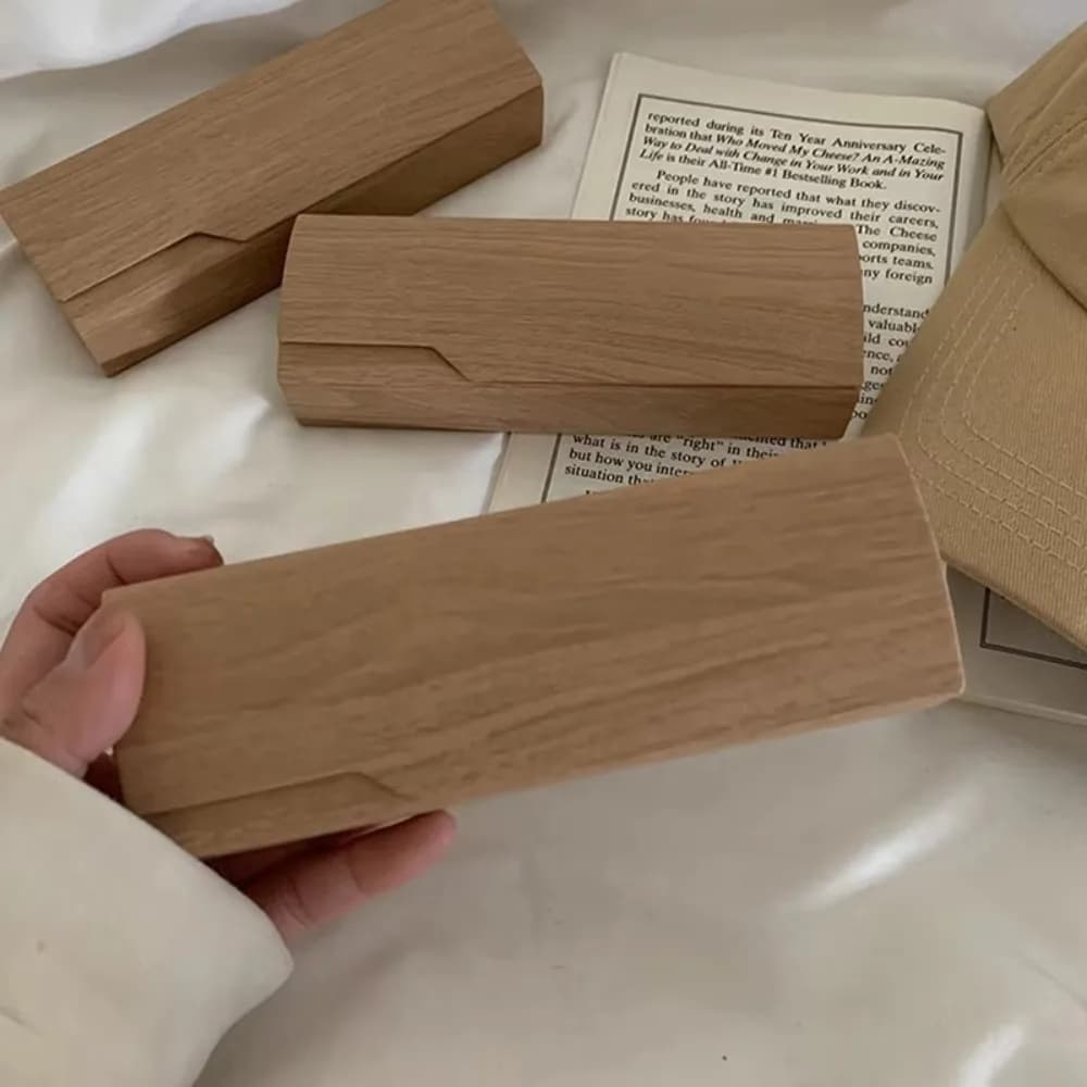 Simple Portable Reading Glasses Case PU Leather Imitation Wood Grain Myopia Glasses Case Solid Color Sunglasses Container