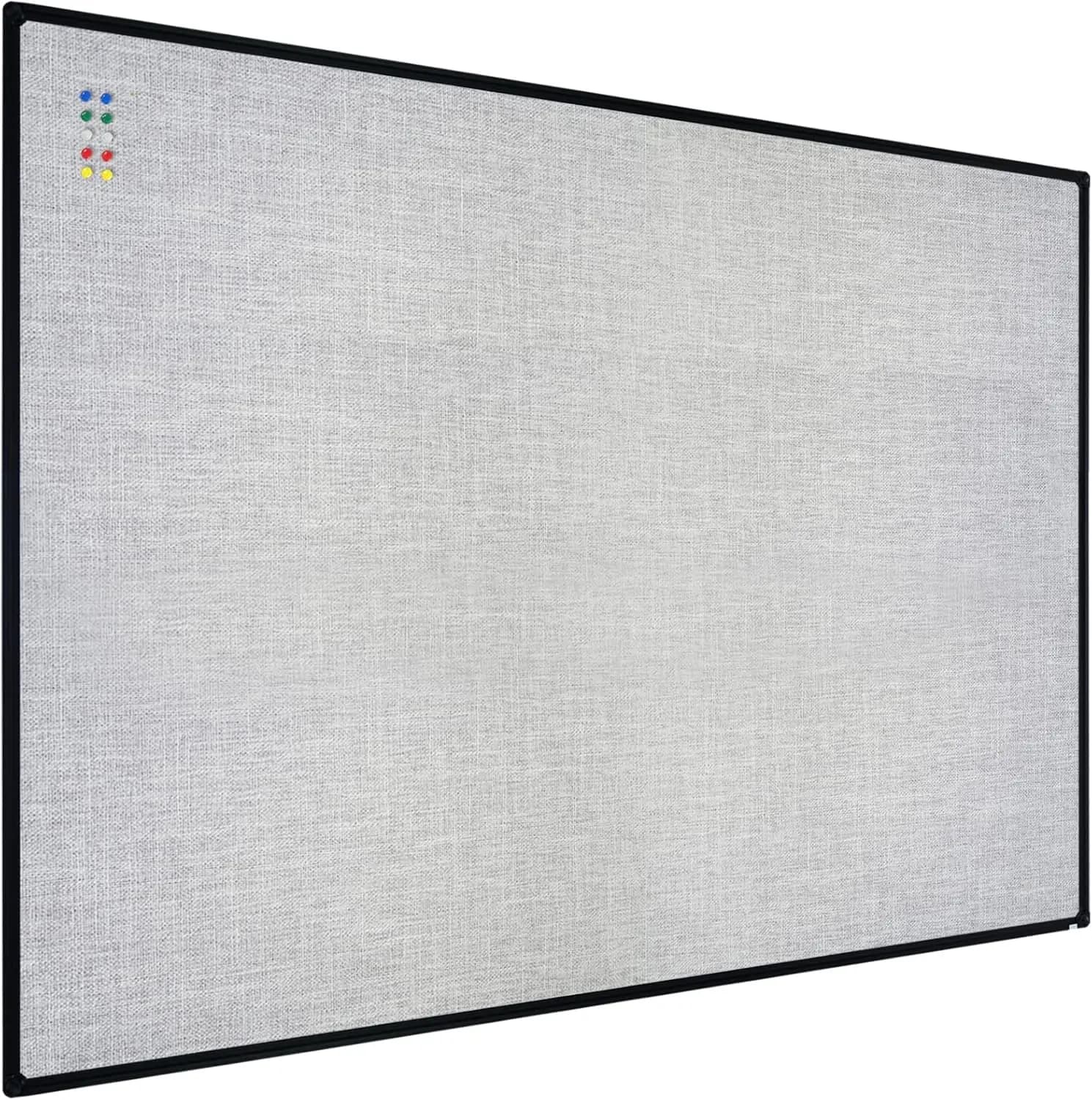 Bacheca in Sughero e Lino Grigio 48x36 Pollici con Cornice in Alluminio Nero, Bacheca da Parete per Ufficio, Casa, Scuola
