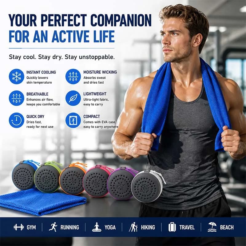 Instant Cooling Towel with EVA Case Quick Dry Sports Gym Fitness Mesh Ice Towel for Running Yoga Travel