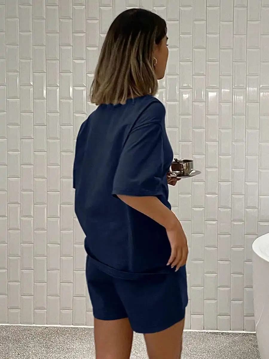 Loose Fit Short Sleeve Top And Shorts Pajama Set For Women