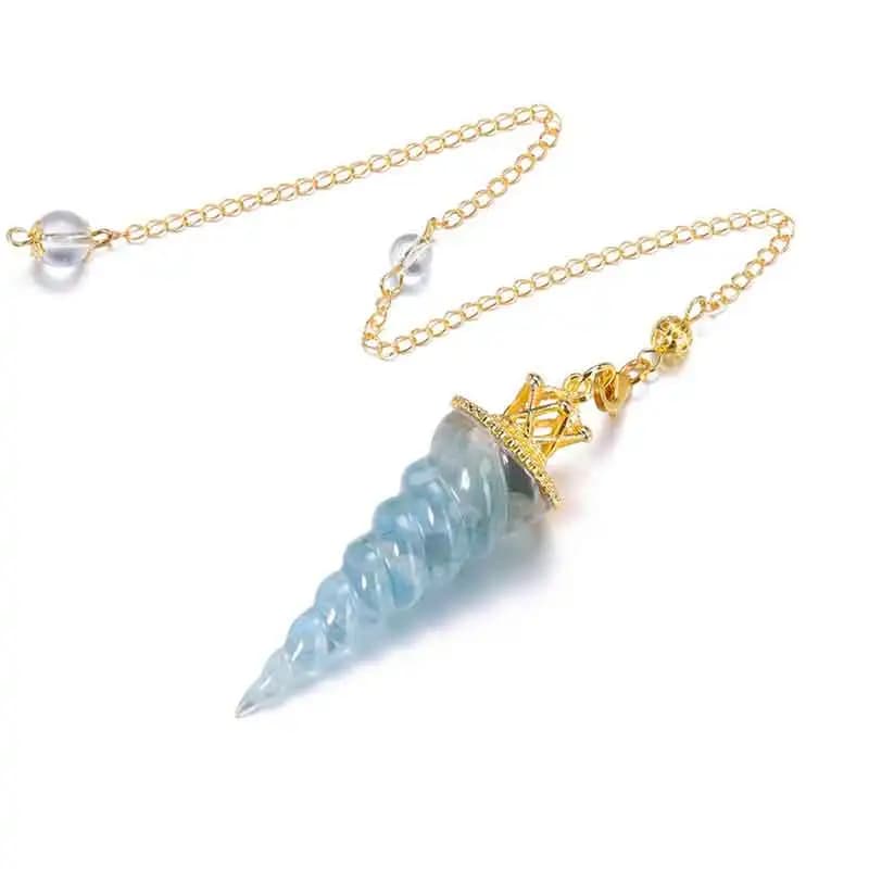 Pendolo in resina per divinazione Reiki cristalli Color oro Chip Healing Point 7 Chakra acquamarine 7 Chakra pendoli spirituali X240