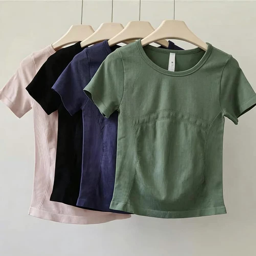 Sports Quick-Drying Top for Women, Short-Sleeved, Breathable, Slim-Fitting, Round-Neck, Short-Sleeved, Pilates Training, Slimmin