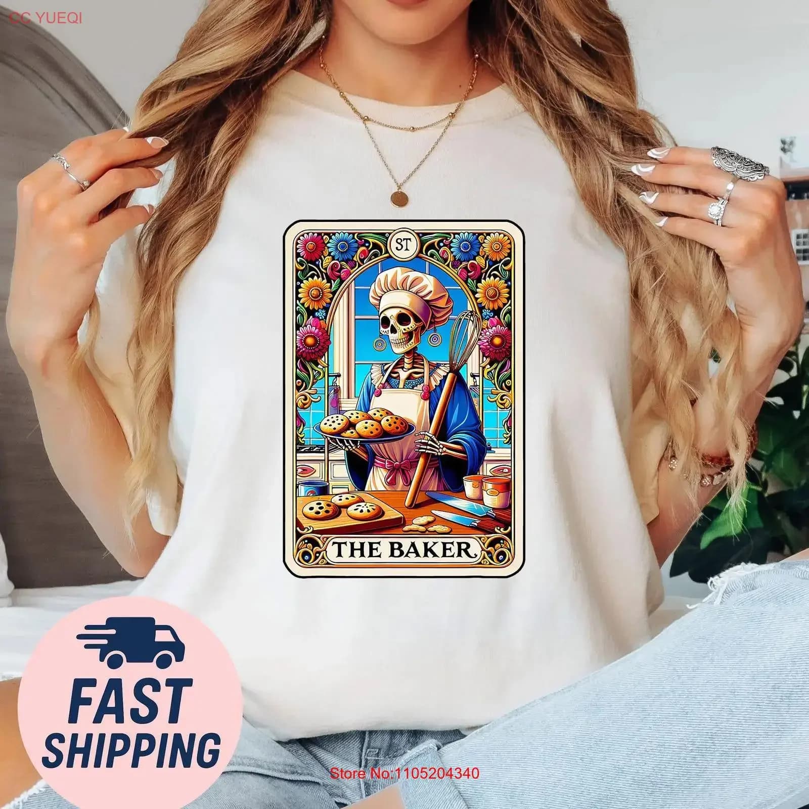 Baker Tarocchi Card T Shirt Gotico Scheletro Pasticceria Chef Design vintage Lavato Traspirante Comodo Top per l'uso quotidiano Unisex