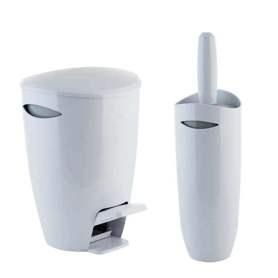 Waste Bin and Toilet Brush Set in White