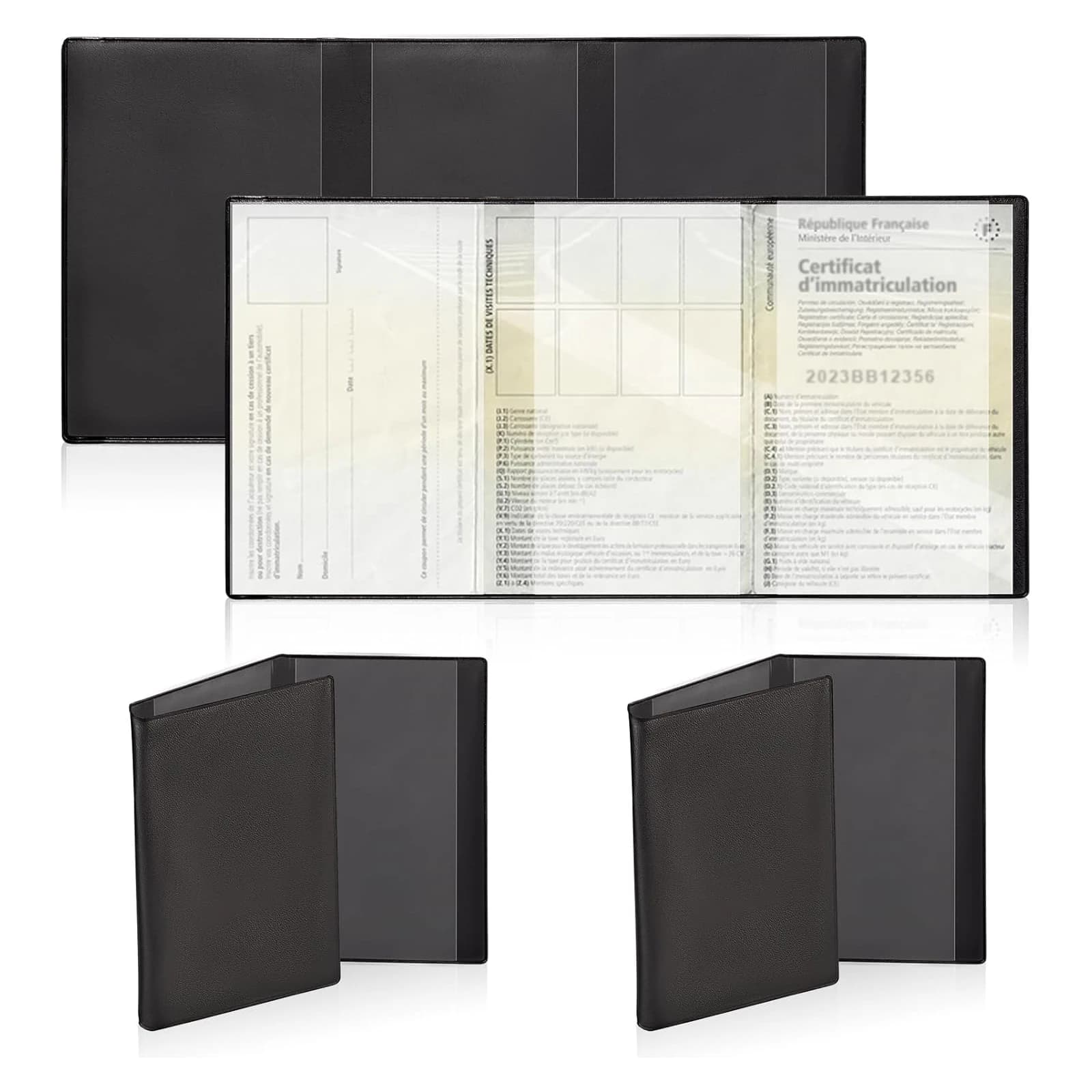 Pacchetto tasca per carte grigia e registrazione Custodia protettiva assicurativa in plastica trasparente per documenti per auto moto (1/2, nera)