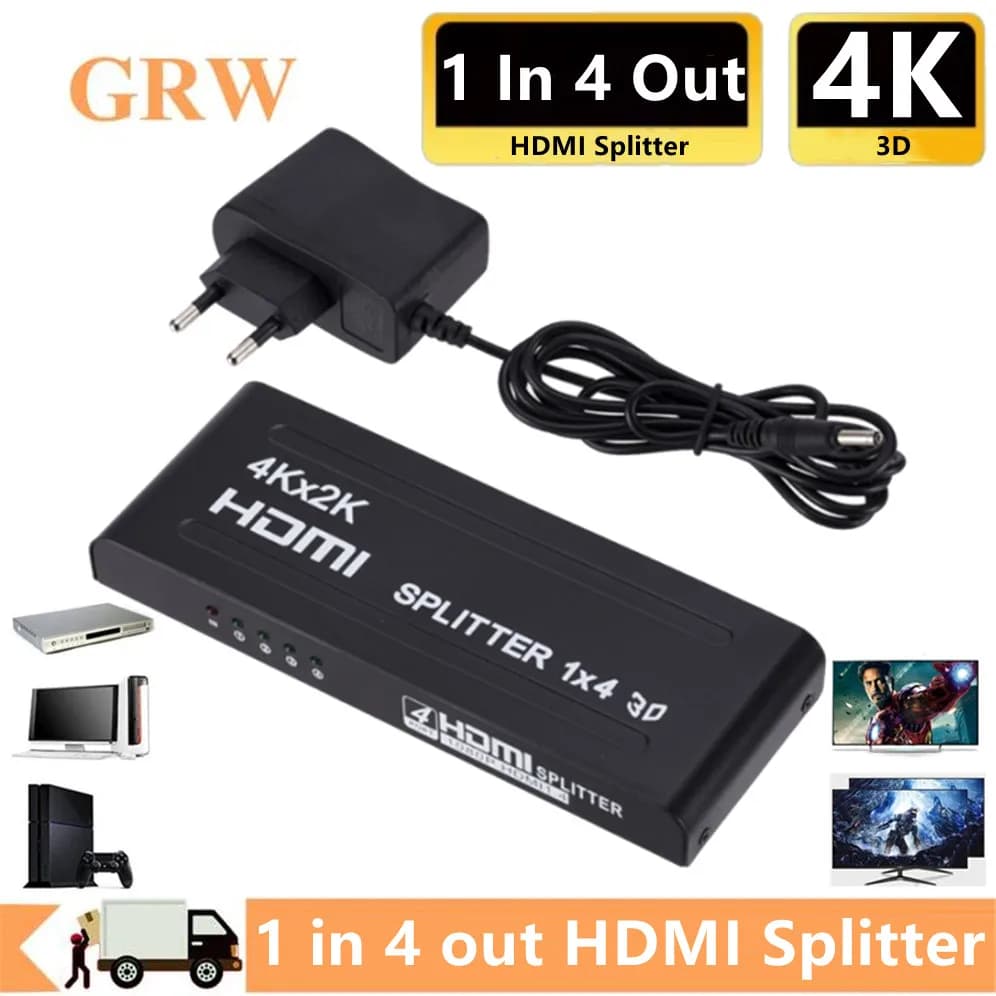 Splitter HDMI 4K x 2K HDMI Switch Amplifier Video distributor 1 in 4 out Splitter 1x4 for HDMI Box Monitor PC Laptop Projector