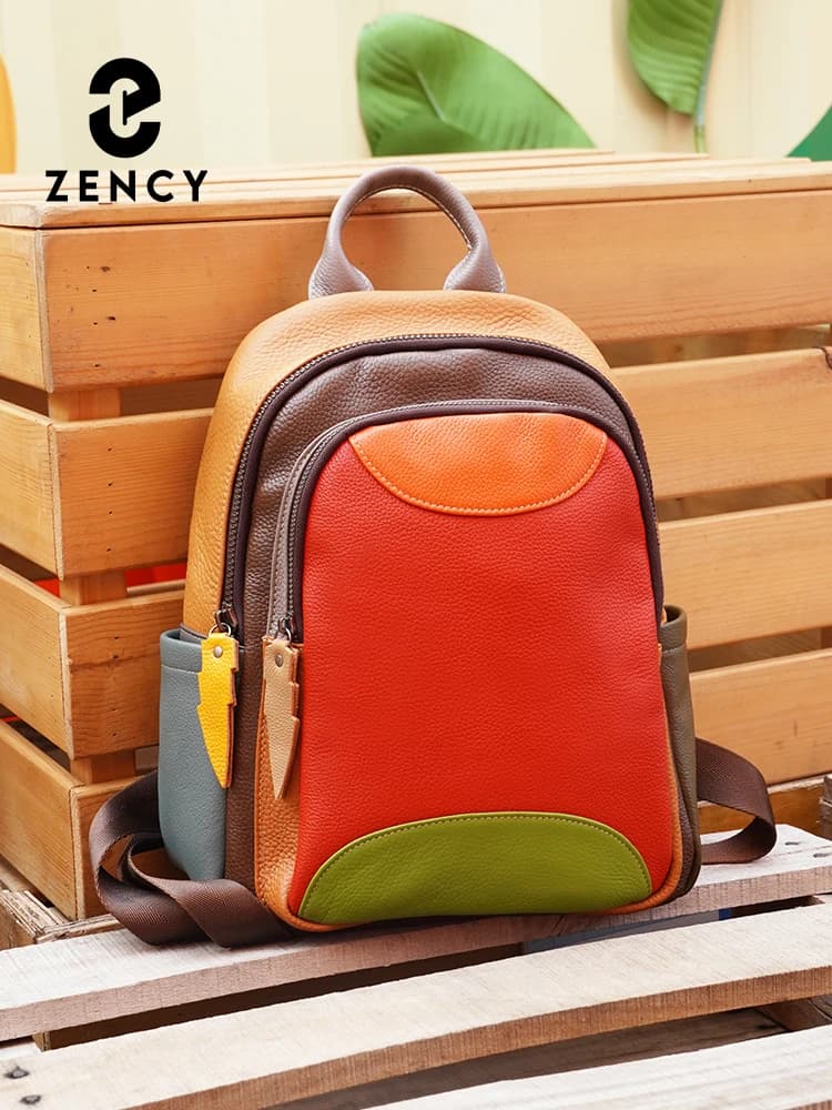 Zency Zaino da donna in vera pelle, elegante, multicolore