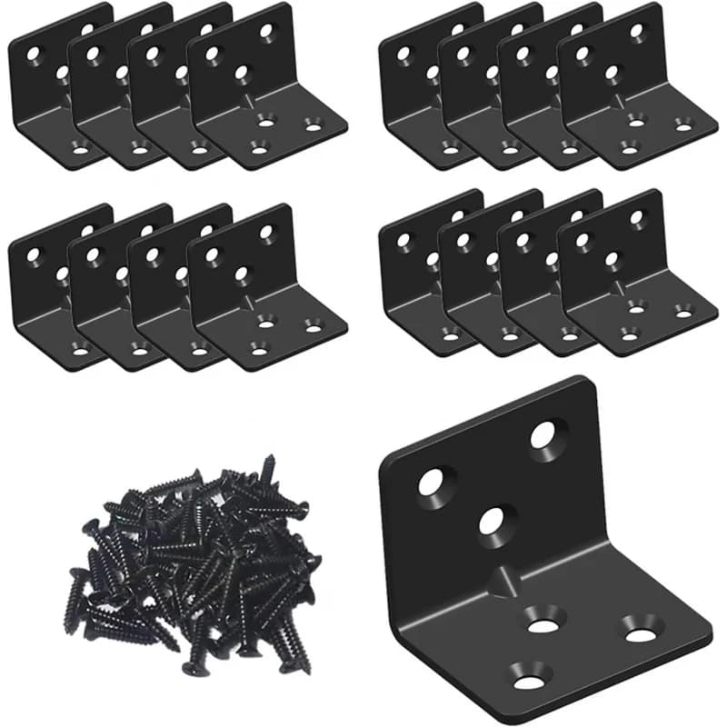Confezione da 16 staffe angolari nere in acciaio inossidabile da 1,5 pollici a forma di L, resistenti, ad angolo retto, per scaffali in legno con viti