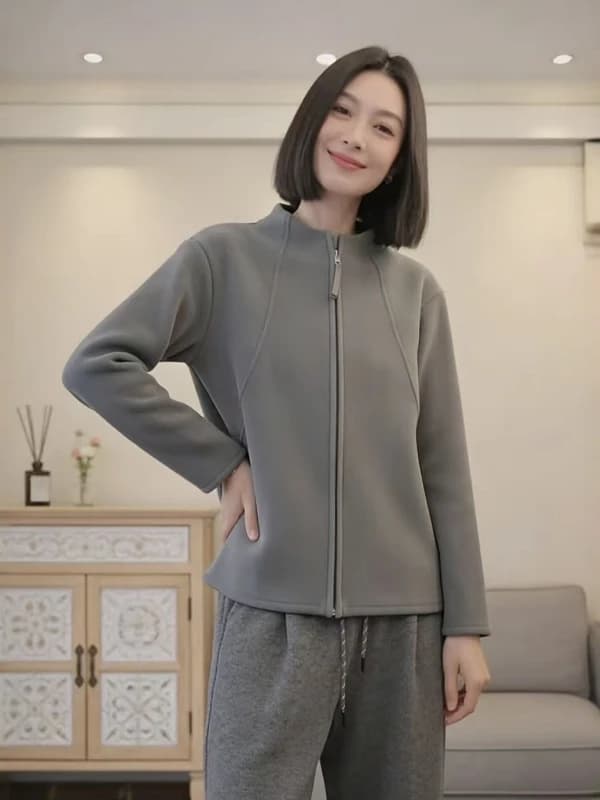 plus Size Lazy Thickened Double-Faced Fleece Hoodie Jacket Women's Spring 2026 Loose Fit Warm Top Korean Style Zipper Closure