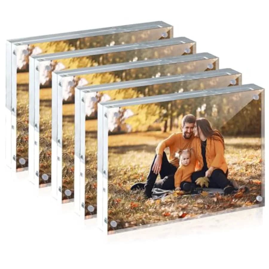 5x7 Acrylic Frames 5 Pack, Clear Picture Frames Freestanding Double Sided Magnetic Acrylic Lucite Frameless Transparent Square