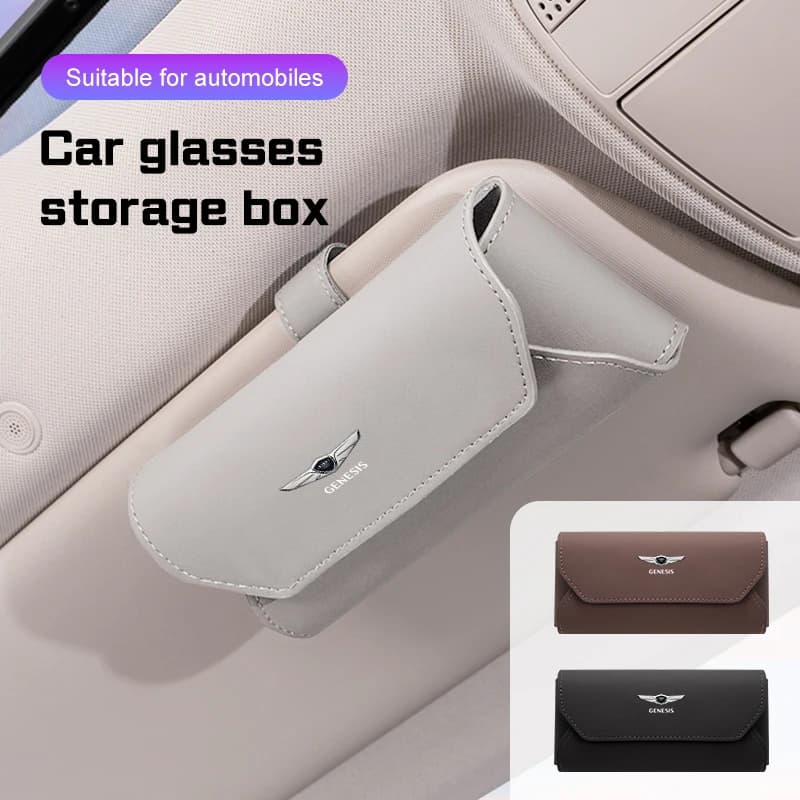 Portaocchiali in Pelle per Parasole Auto, Custodia per Occhiali per Genesis G80 GV70 GV80 GV60 G70 Essentia Neolun GV90 G90 X EQ900 Accessori