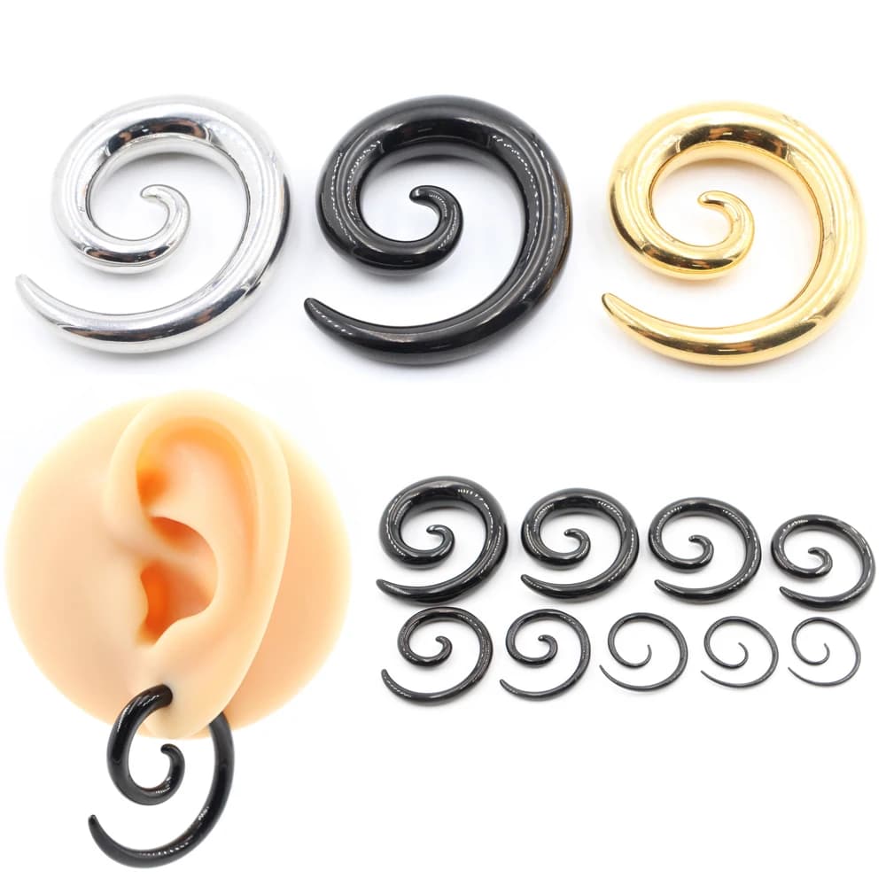 1PC Pesi per orecchie in acciaio inossidabile Calibri per piercing al naso Orecchino a spirale Espansore Lumaca Twist Tappi per le orecchie Stretching Gioielli penetranti