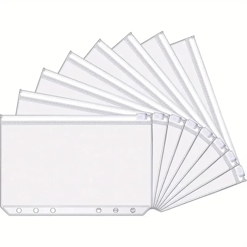 10 Pz A6 Notebook a fogli mobili Borsa con cerniera a 6 fori Planner di ricevute Borsa di stoccaggio in PVC Porta biglietti da visita Porta carte d'identità Portapenne