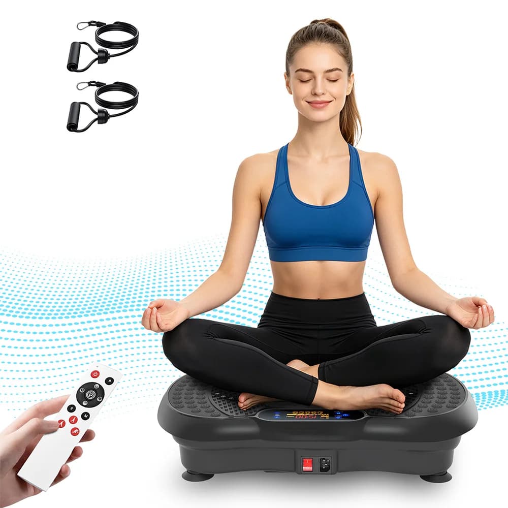 Smart Vibration Plate Exercise Machine With LED Light Strip Deep Muscle Full Body Workout Fitness Platform with 200 Adjustable Speed Levels 10 Training Modes for Weight Loss Toning & Relaxation