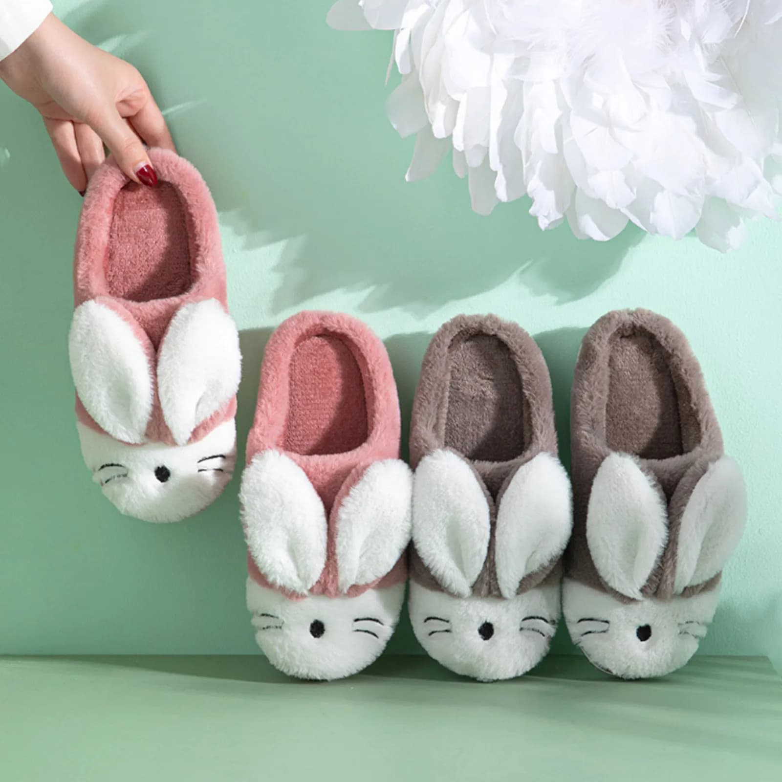 Pantofole in cotone caldo cartone animato coniglio invernale Bambini Neonate Pavimento interno Piatto antiscivolo Copertura Tacco Scarpe carine in peluche per la casa