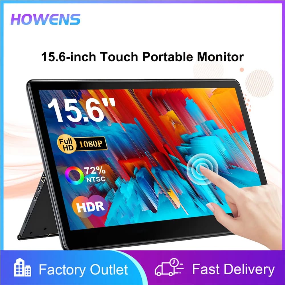 15.6 inch portable touch display with FHD 1080P support for PC, mobile phone and laptop, full touch screen for gaming display expansion.