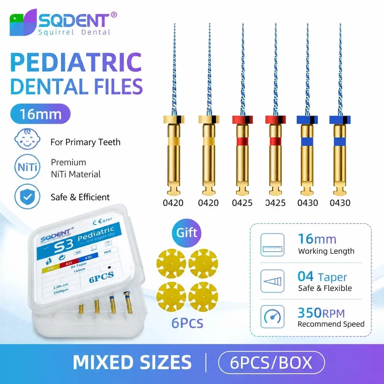 Dental Deciduous Root Canal File Engine Driven Flexible Nickel Titanium Pediatric Endodontic Instrument for Kids