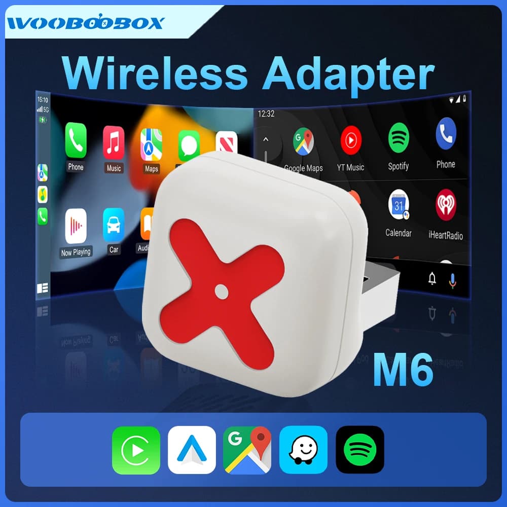 2 in 1 Wireless CarPlay Android Auto Play Adapter Plug auto AI Smart Box Car Upgrade WiFi Bluetooth for iPhone M6 Wooboobox