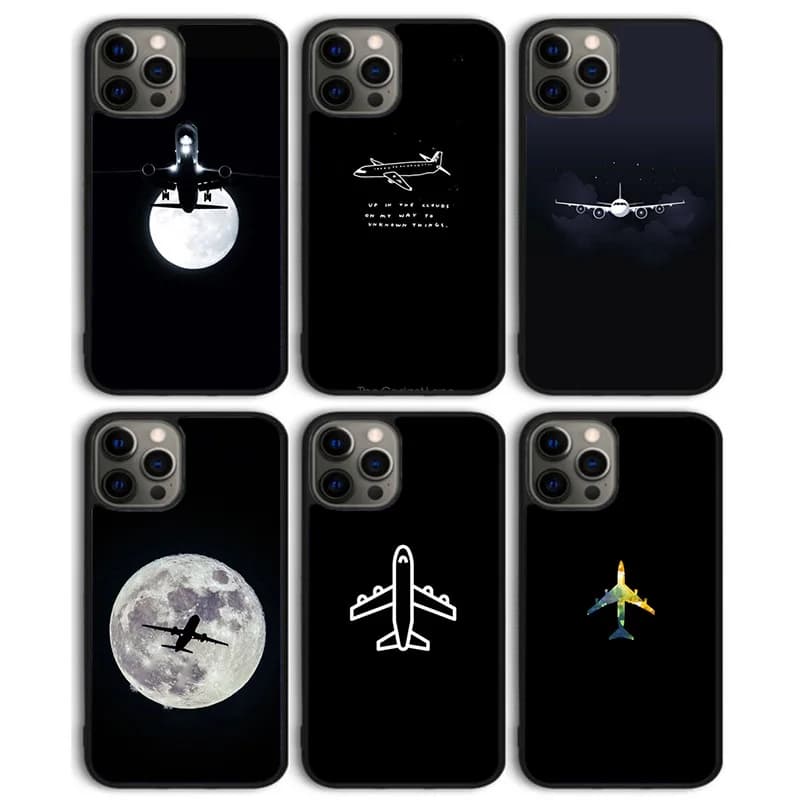 Aircraft Plane Airplane Black Phone Case Back Cover for iPhone 17 Air 16 15 14 13 11 12 Pro Max Plus Shell Coque