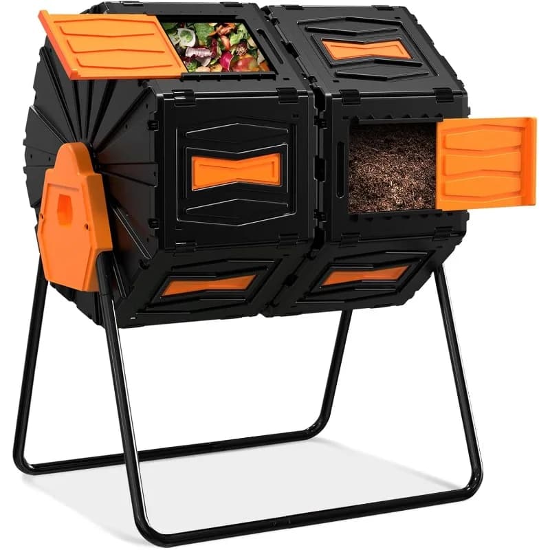 Bicchiere per compost, contenitore per compost da esterno facile da montare ed efficiente, compost rotante a doppia camera grande da 45 galloni/170 litri