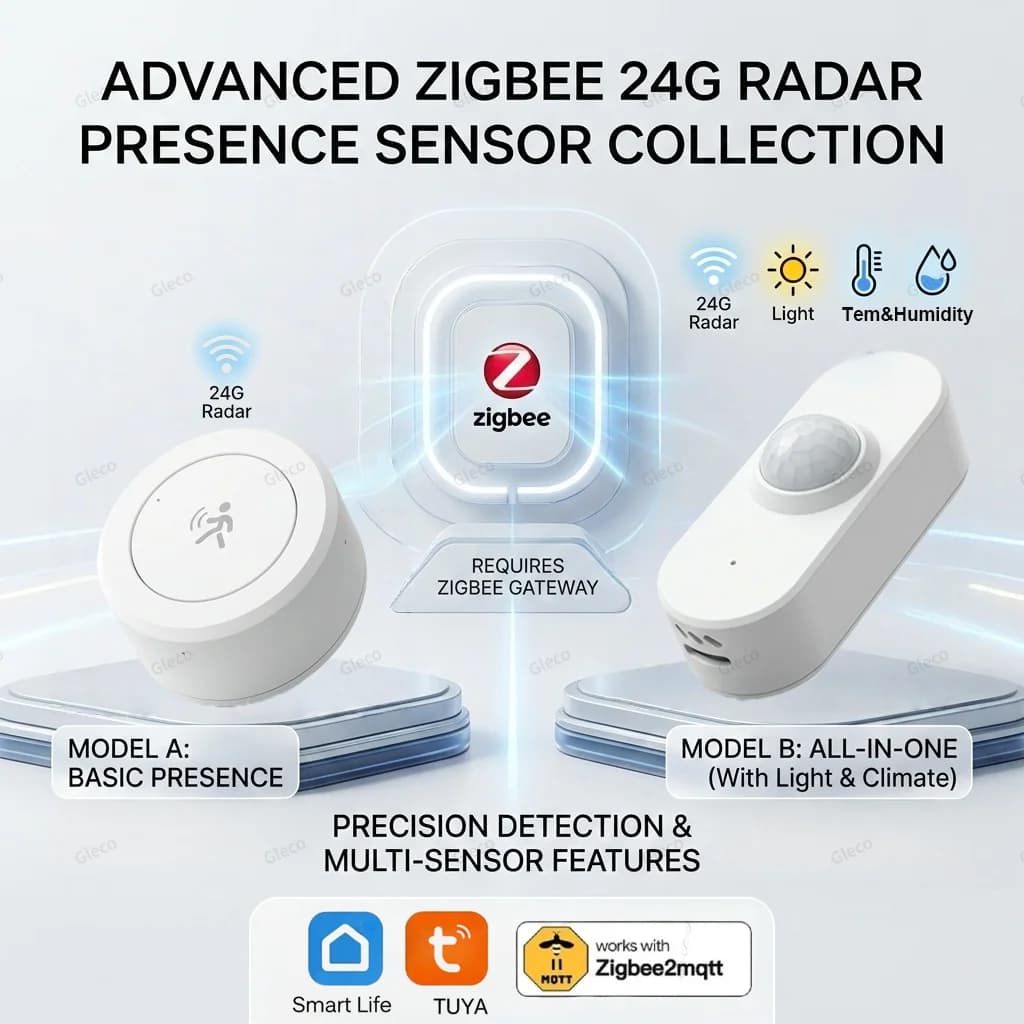 Sensore di Presenza Umana Zigbee 24G mmWave, Rilevatore di Movimento Radar, Opzione Smart Life, Rilevamento Luce, Temperatura e Umidità per TUYA Z2MQTT