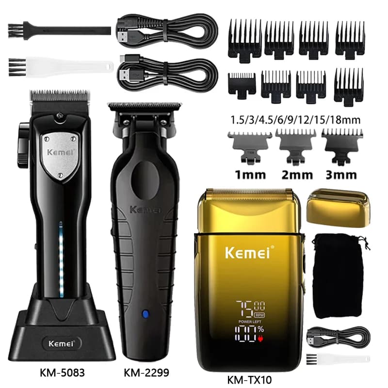 Kemei Hair Clipper Barber Hair Cutting Machine Clipper Grooming Cordless Rechargeable Men's Shaver Km-5083 Km-2299 Km-TX10