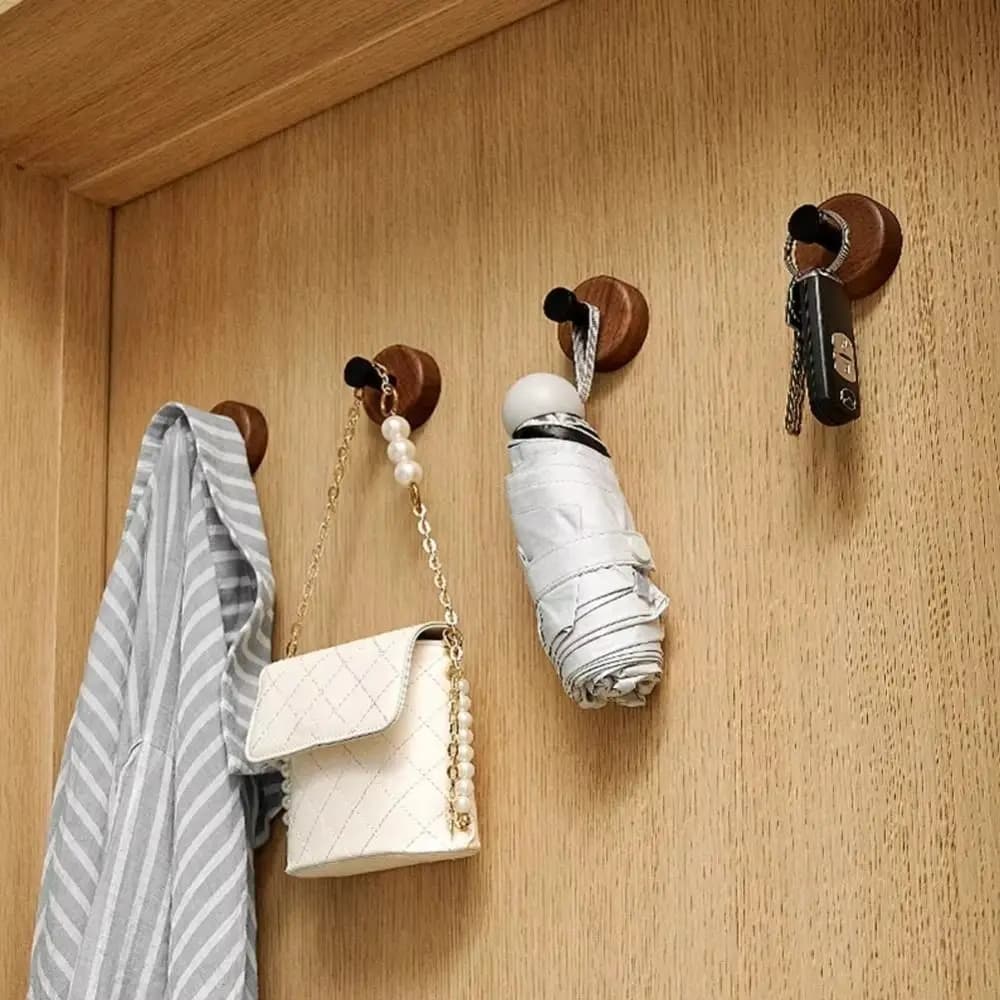 Pratico gancio a ventosa senza foratura Gancio autoadesivo in legno massello Gancio per porta da bagno con finitura in noce resistente