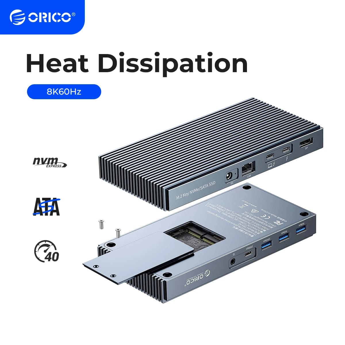 ORICO M.2 NVMe NGFF SSD Case con Dock Station Thunderbolt 3 Splitter Type C USB USB3.1 40Gbps Adpter HDMI-compatibile SATA HUB