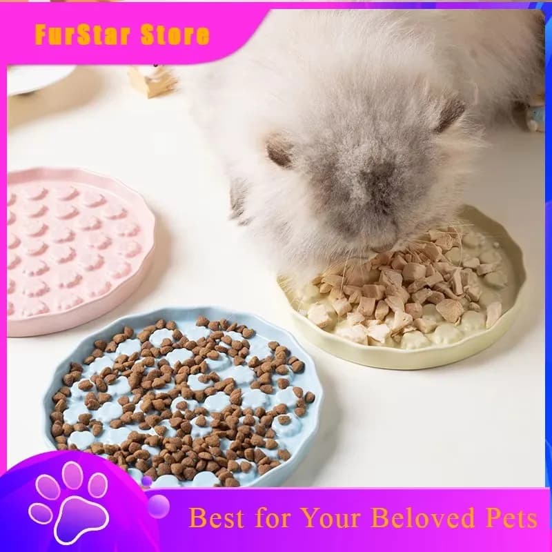 FurStarCeramic Slow Feeder Bowl Cat Licking Mat Pet Food Dish Dog Bowl Cat Feeding Utensils Easy Clean Stylish & Beautiful