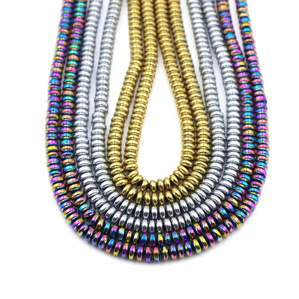 3x2mm 4x2mm Natural Hematite Disc Spacer Beads Plated Metal Loose Beads DIY Bracelet Necklace Jewelry Making Craft Accessories