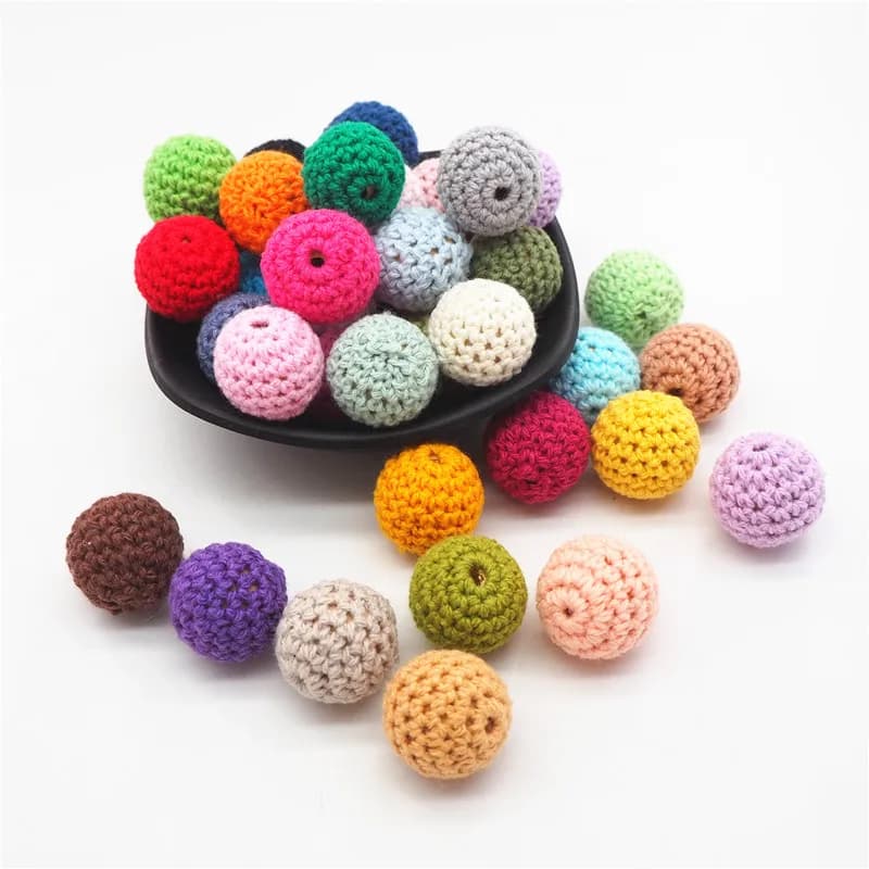 Chengkai 50 pz 16mm 20mm Rotondo di Lavoro A Maglia di Cotone Uncinetto Perline di Legno Palline per la decorazione FAI DA TE bambino massaggiagengive collana gioielli Giocattolo