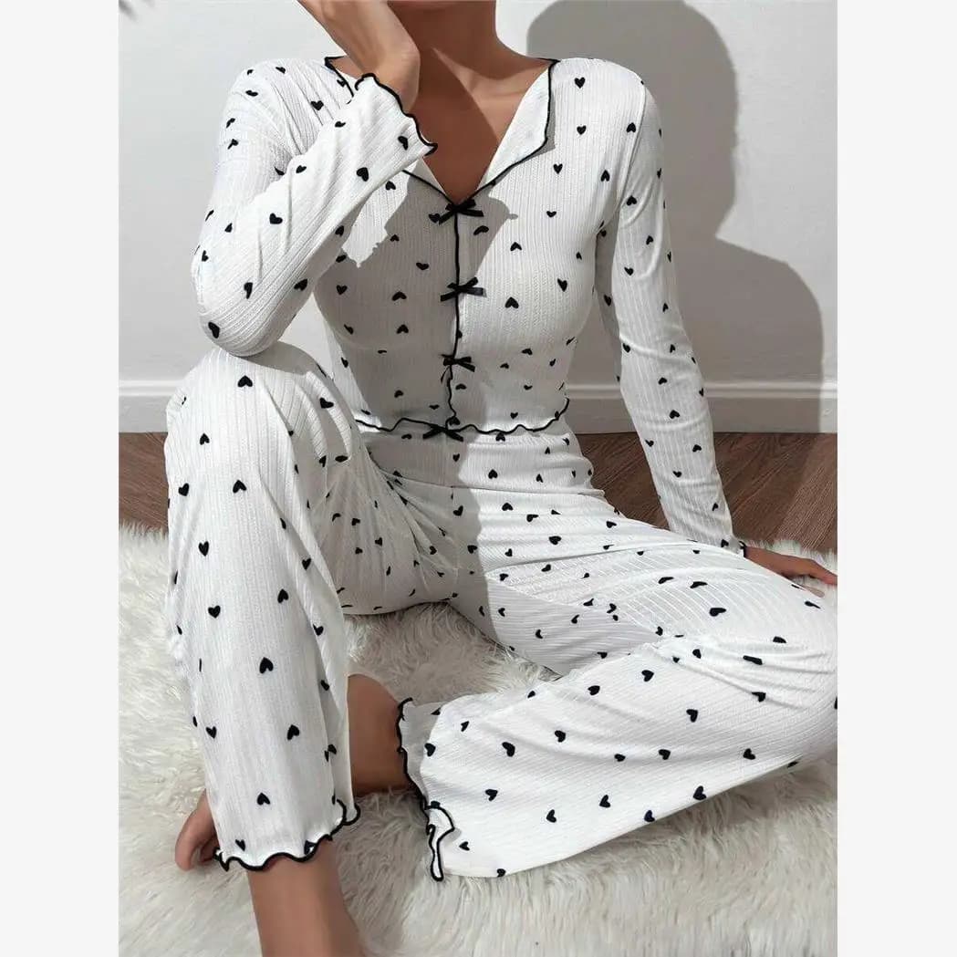 Set Pigiama with Romantic Print, Long Sleeves and Shorts, in Polyester, Lovely Theme, Complete Two Pieces for Women