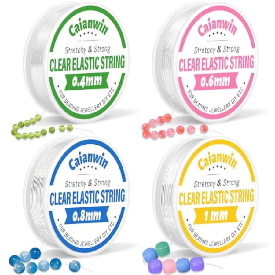 Elastic Bracelet String Cord Set 4 Rolls Stretchy Bracelet String 0.4mm 1mm Transparent Beading Thread Clear Bead Cord for Bead