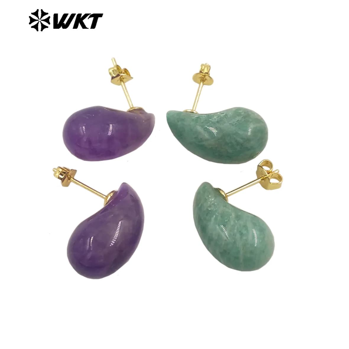 WKT-E779 Orecchino a forma ellittica con pietra preziosa di moda di vendita calda con vero placcatura in oro per la decorazione speciale dei gioielli degli amici