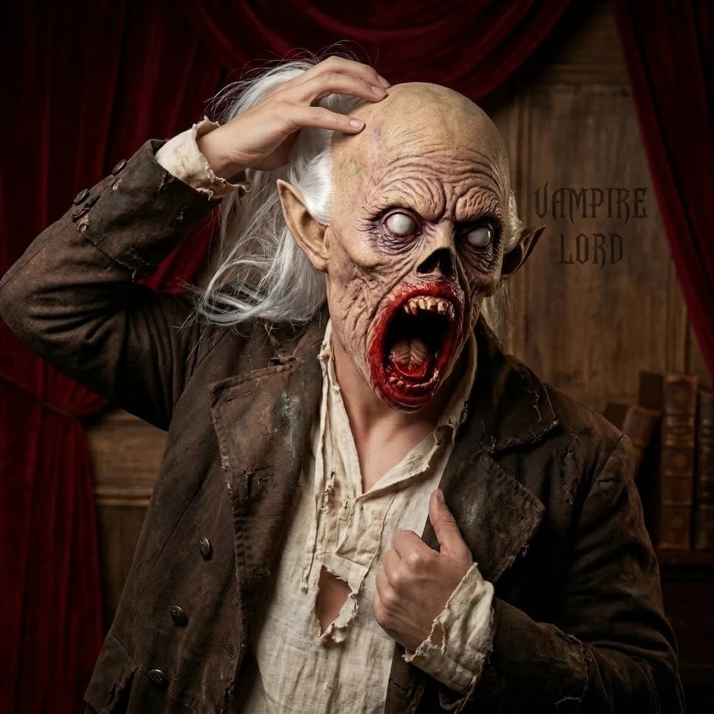 Maschera Horror da Vampiro, Maschera in Lattice per Costume da Zombie Demone Sanguinante, Capelli Bianchi, Spaventosa per Feste di Halloween, Cosplay, Accessorio per Casa Stregata