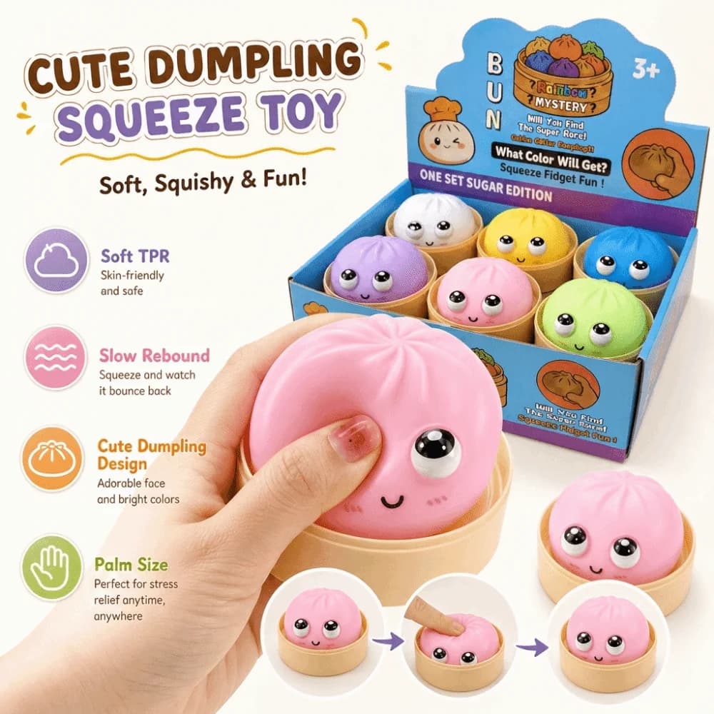 Big-eyed Cutie Dumplings Squeeze Toy Glitter with Steamer Squeeze Toy Slow Resilience Soft Squeeze Decompression Dough